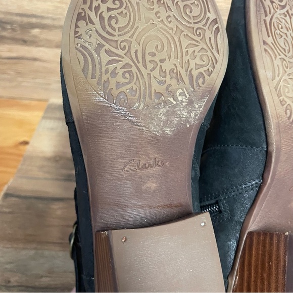 Clarks Spye Belle Black Leather Ankle Booties women’s 9.5 boho - Picture 9 of 10